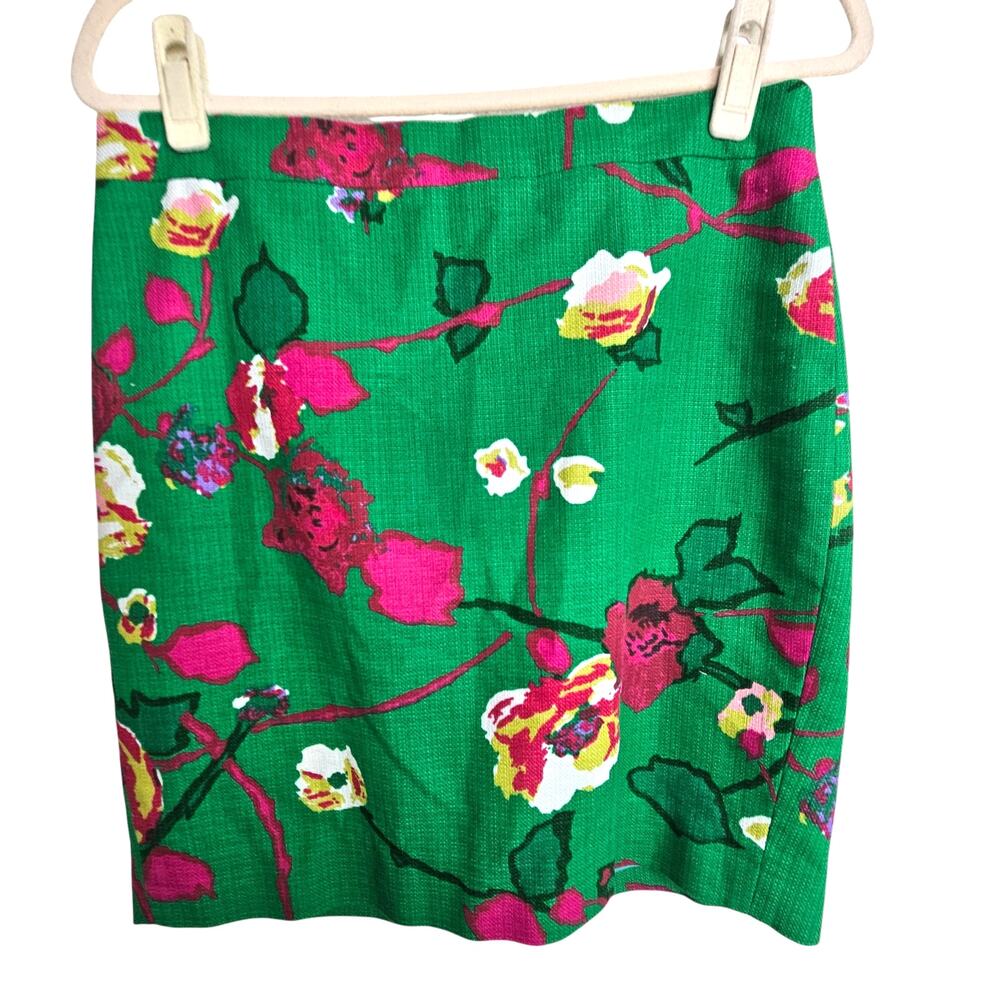 J. Crew Womens Floral Pencil Skirt Kelly Green Sz 8P Corp Career Garden Party